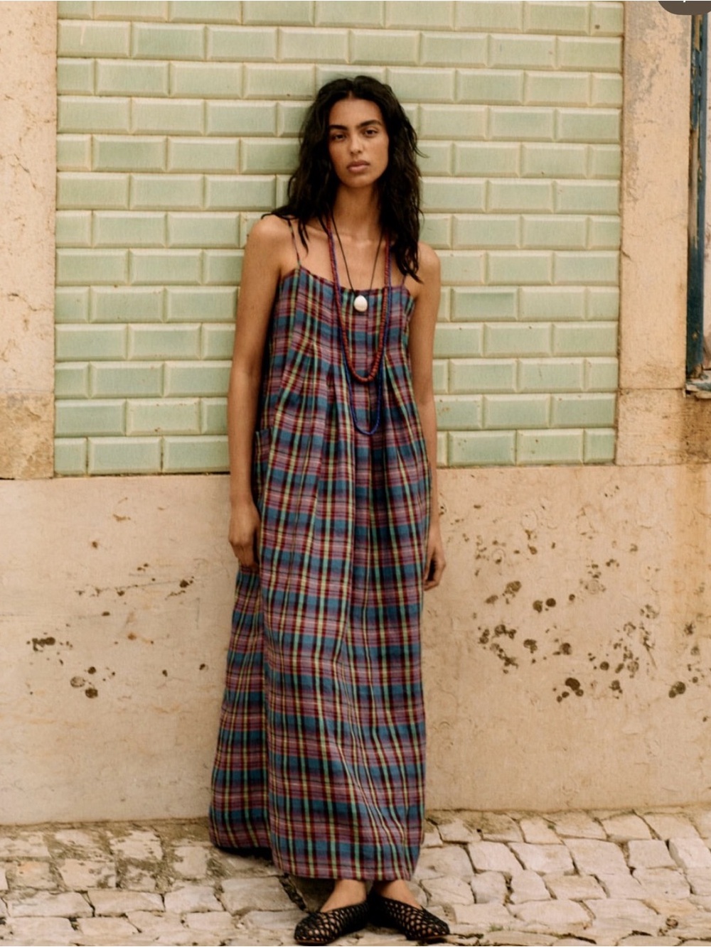 Banana Republic linen trapeze dress plaid